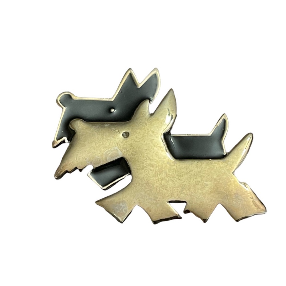 153 Vintage Scottie Dog Brooch Gold and Black Enamel brooch 💜